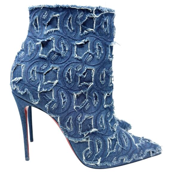 LOGO Christian Louboutin Heels So Kate Boots Ankle Booties Blue Denim NWT 40 - Picture 5 of 10